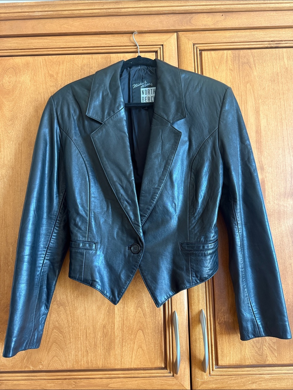 Vintage North Beach Leather Black Cropped Leather Blazer by Michael Hoban